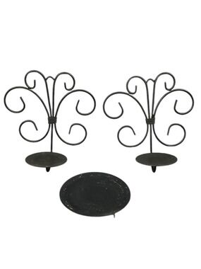 Vintage Wrought Iron Scroll Hanging Set of 2 Pillar Candle Holders